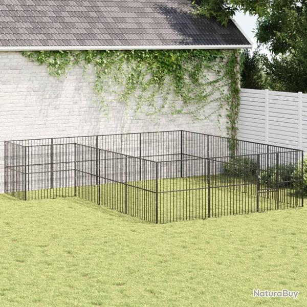 Parc pour chien 16 panneaux noir acier galvanis�