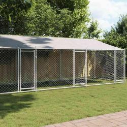 Cage pour chien avec toit et portes gris 8x2x2m acier galvanis&eacute;