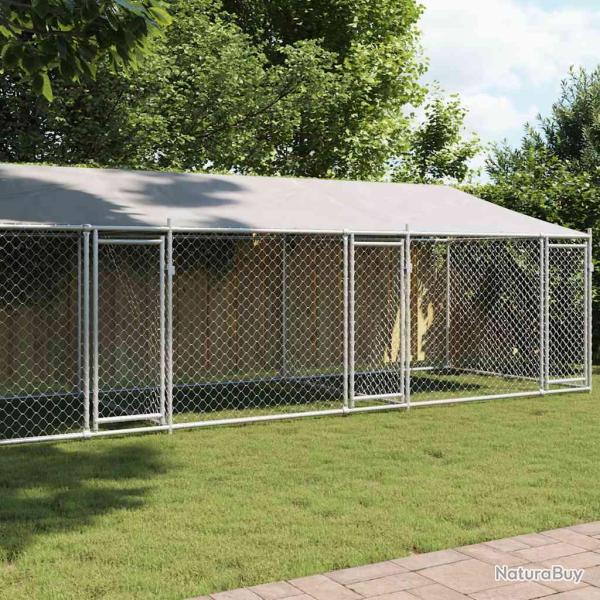 Cage pour chien avec toit et portes gris 8x2x2m acier galvanis�
