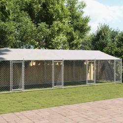 Cage pour chien avec toit/portes gris 10x2x2 m acier galvanis&eacute;