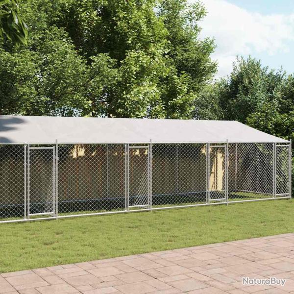 Cage pour chien avec toit/portes gris 10x2x2 m acier galvanis�
