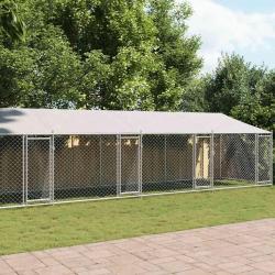 Cage pour chien avec toit/portes gris 12x2x2 m acier galvanis&eacute;