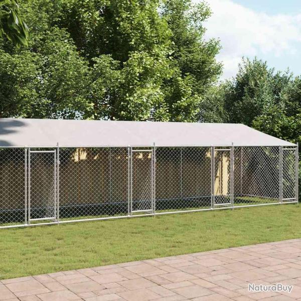 Cage pour chien avec toit/portes gris 12x2x2 m acier galvanis�