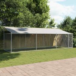 Cage pour chien avec toit et porte gris 6x2x2 m acier galvanis&eacute;