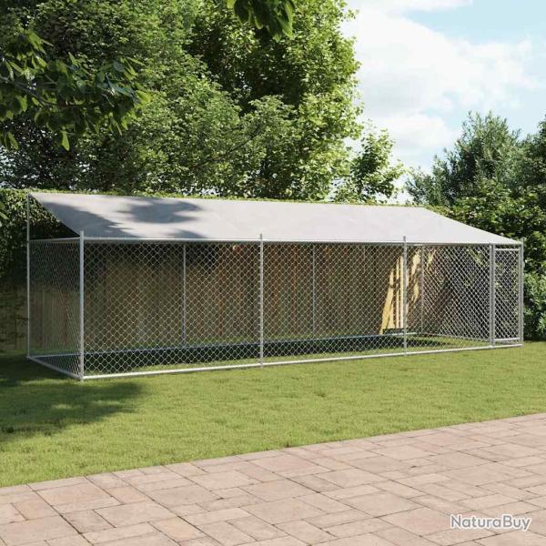 Cage pour chien avec toit et porte gris 6x2x2 m acier galvanis�