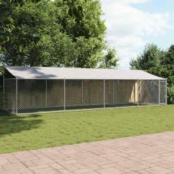 Cage pour chien avec toit et porte gris 8x2x2 m acier galvanis&eacute;
