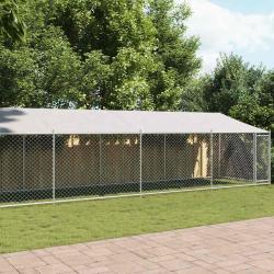 Cage pour chien avec toit et porte gris 10x2x2m acier galvanis&eacute;