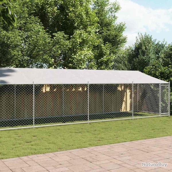 Cage pour chien avec toit et porte gris 10x2x2m acier galvanis�