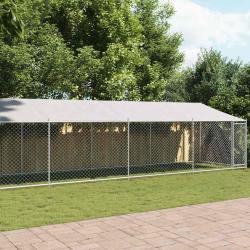 Cage pour chien avec toit et porte gris 12x2x2m acier galvanis&eacute;