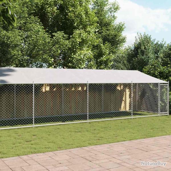Cage pour chien avec toit et porte gris 12x2x2m acier galvanis�
