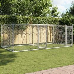Cage pour chien avec portes gris 4x2x1,5 m acier galvanis&eacute;