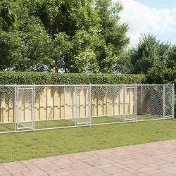 Cage pour chien avec portes gris 12x2x1,5 m acier galvanis&eacute;