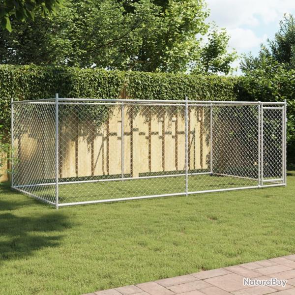 Cage pour chien avec porte gris 4x2x1,5 m acier galvanis�