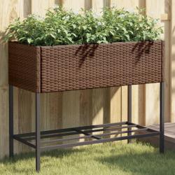 Jardini&egrave;res avec &eacute;tag&egrave;re 2 pcs brun 90x40x75 cm r&eacute;sine tress&eacute;e