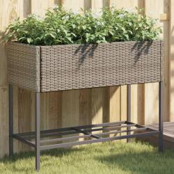 Jardini&egrave;res avec &eacute;tag&egrave;re 2 pcs gris 90x40x75 cm r&eacute;sine tress&eacute;e