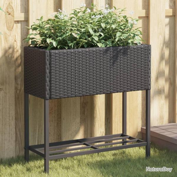 Jardini�res avec �tag�re 2 pcs noir 70x28x70 cm r�sine tress�e