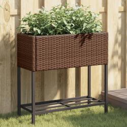 Jardini&egrave;res avec &eacute;tag&egrave;re 2 pcs brun 70x28x70 cm r&eacute;sine tress&eacute;e