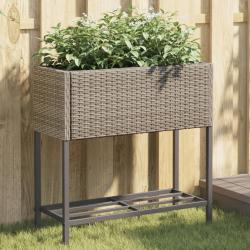 Jardini&egrave;res avec &eacute;tag&egrave;re 2 pcs gris 70x28x70 cm r&eacute;sine tress&eacute;e