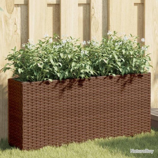 Jardini�res avec 2 pots 2 pcs marron 90x20x40 cm r�sine tress�e