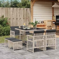 Ensemble &agrave; manger de et coussins 9 pcs gris clair rotin