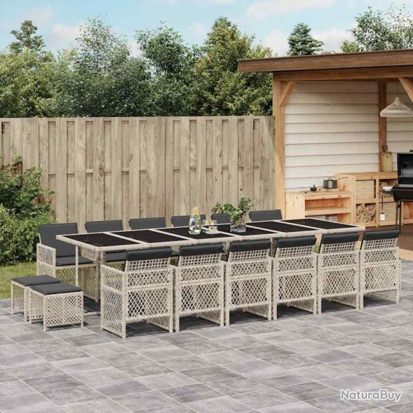 Ensemble � manger de et coussins 17 pcs gris clair rotin