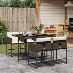 Ensemble &agrave; manger de 5 pcs et coussins marron poly rotin