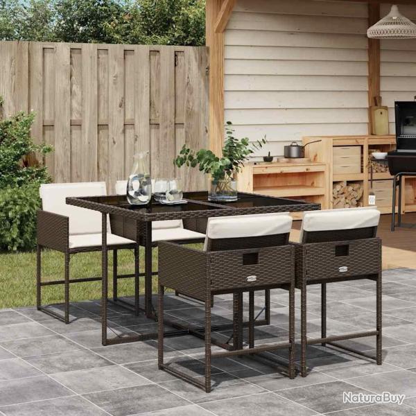 Ensemble � manger de 5 pcs et coussins marron poly rotin
