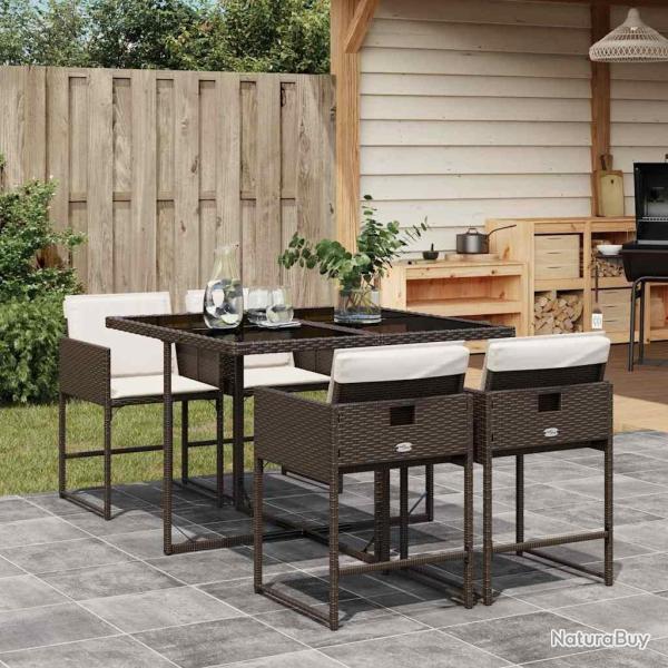 Ensemble � manger de 5 pi�ces avec coussins, poly rotin, marron, pour le jardin