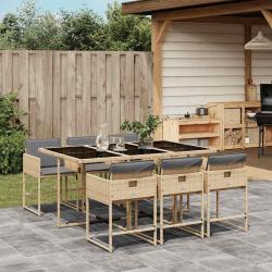 Ensemble &agrave; manger de coussins 7 pcs m&eacute;lange beige rotin