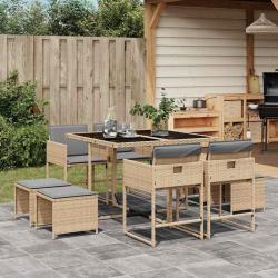 Ensemble &agrave; manger de et coussins 9 pcs m&eacute;lange beige