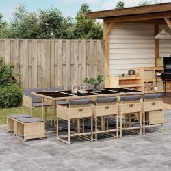 Ensemble &agrave; manger de coussins 13 pcs m&eacute;lange beige rotin