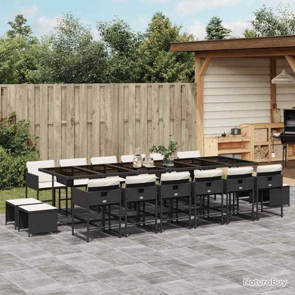 Ensemble � manger, 17 pi�ces, avec coussins noirs, en r�sine tress�e, pour le jardin