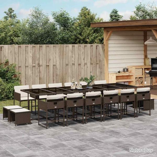 Ensemble de salle � manger avec coussins, 17 pi�ces, rotin, marron