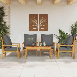 Salon avec coussins, 5 pi&egrave;ces, en bois massif d'acacia, pour le jardin