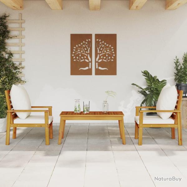 Salon de 3 pcs avec coussins bois massif d'acacia