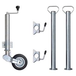 Roue cric de remorque 60 mm 2 tubes de support 2 pinces fendues