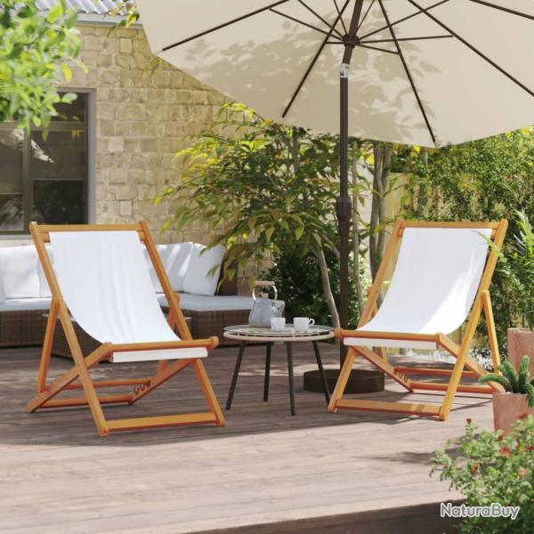 Chaises de plage pliables lot de 2 blanc cr�me tissu