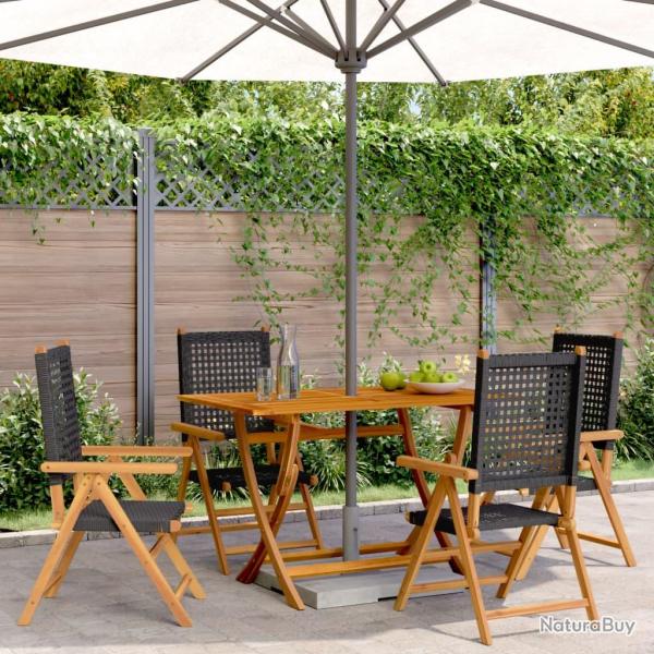 Chaises inclinables de lot de 4 noir rotin bois massif