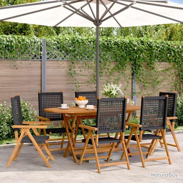 Chaises inclinables de lot de 6 noir rotin bois massif