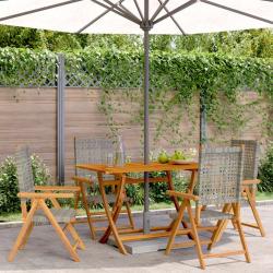 Chaises inclinables de lot de 4 gris rotin bois massif
