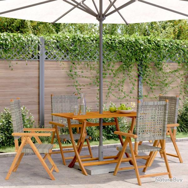 Chaises inclinables de lot de 4 gris rotin bois massif