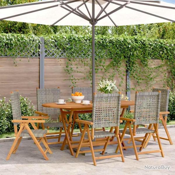Chaises inclinables de lot de 6 gris rotin bois massif