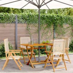 Chaises inclinables de lot de 4 beige rotin bois massif