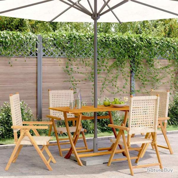 Fauteuils pliants inclinables, lot de 4, beige, polyrotin, pour le jardin