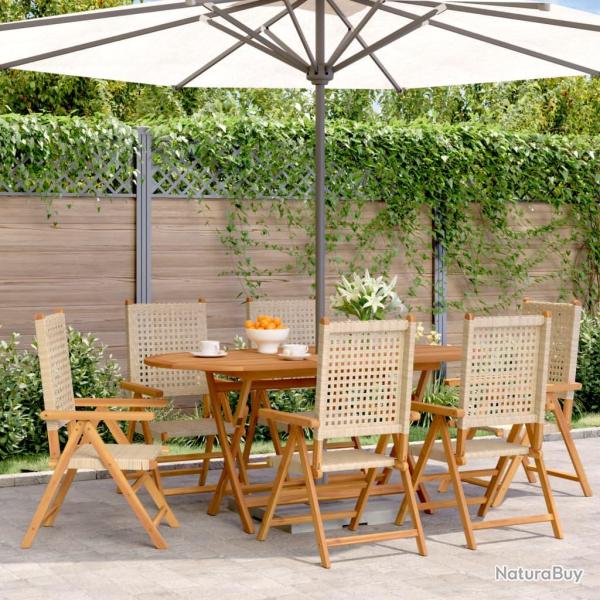 Chaises inclinables de lot de 6 beige rotin bois massif