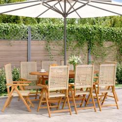 Chaises inclinables de lot de 8 beige rotin bois massif