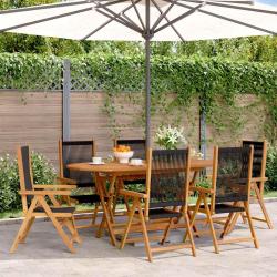 Fauteuils pliants inclinables, 6 pi&egrave;ces, bois d'acacia massif noir, pour le jardin