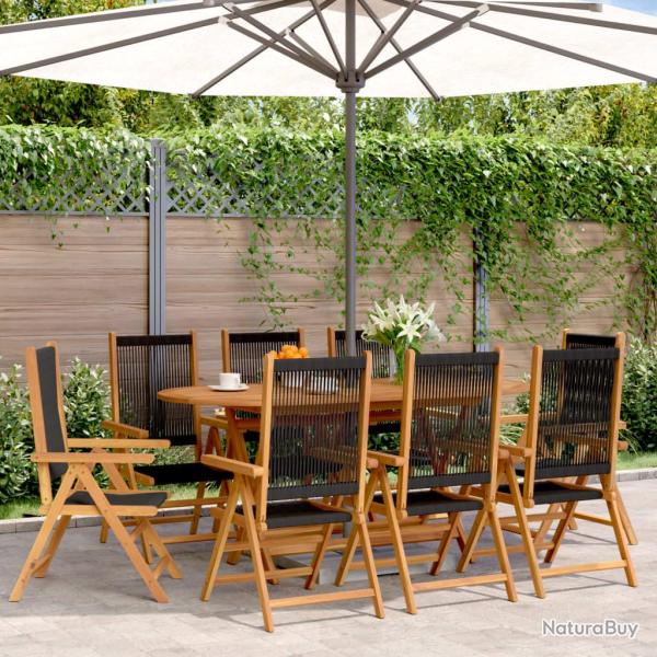 Chaises inclinables de lot de 8 noir bois massif acacia