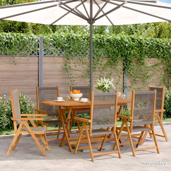 Chaises inclinables de lot de 6 gris bois massif acacia