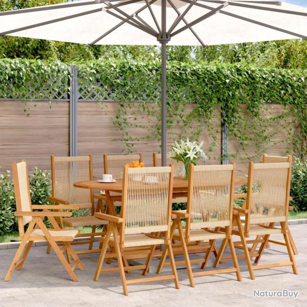 Chaises inclinables de lot de 8 beige bois massif acacia